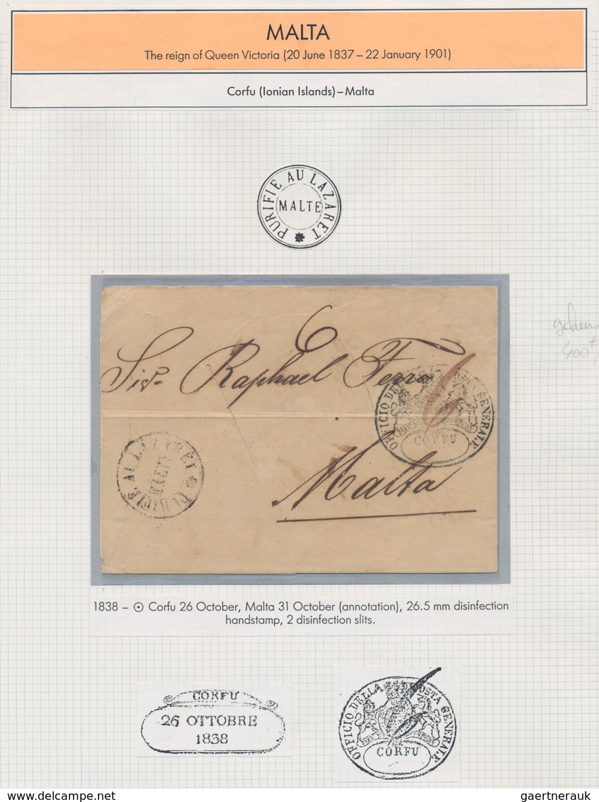 Malta - Vorphilatelie: 1838/1865, Comprehensive Collection With Ca.35 Entires On Exhibition Pages, C - Malte