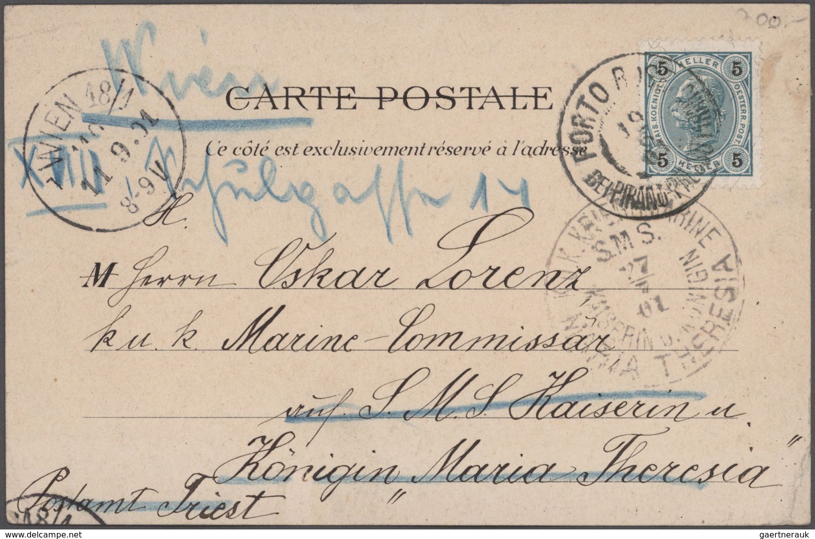 Österreich: 1901 - 1917 (ca.), 43 Feldpost-Belege, Zumeist Marineschiffspost (z.B. "SMS Prinz Eugen, - Collections