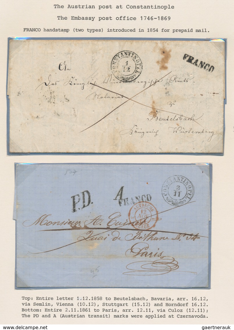 Österreichische Post In Der Levante: 1845/1914, Sammlung Mit Ca.40 Belegen Aus CONSTANTINOPEL, Dabei - Levante-Marken