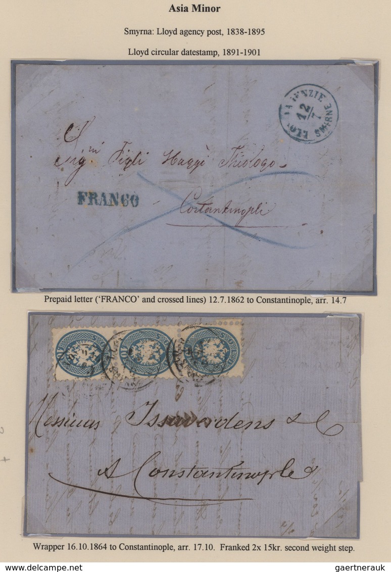 Österreichische Post In Der Levante: 1852/1911, Sammlung Mit Ca.30 Belegen Aus SMYRNA, Dabei Vorphil - Levante-Marken