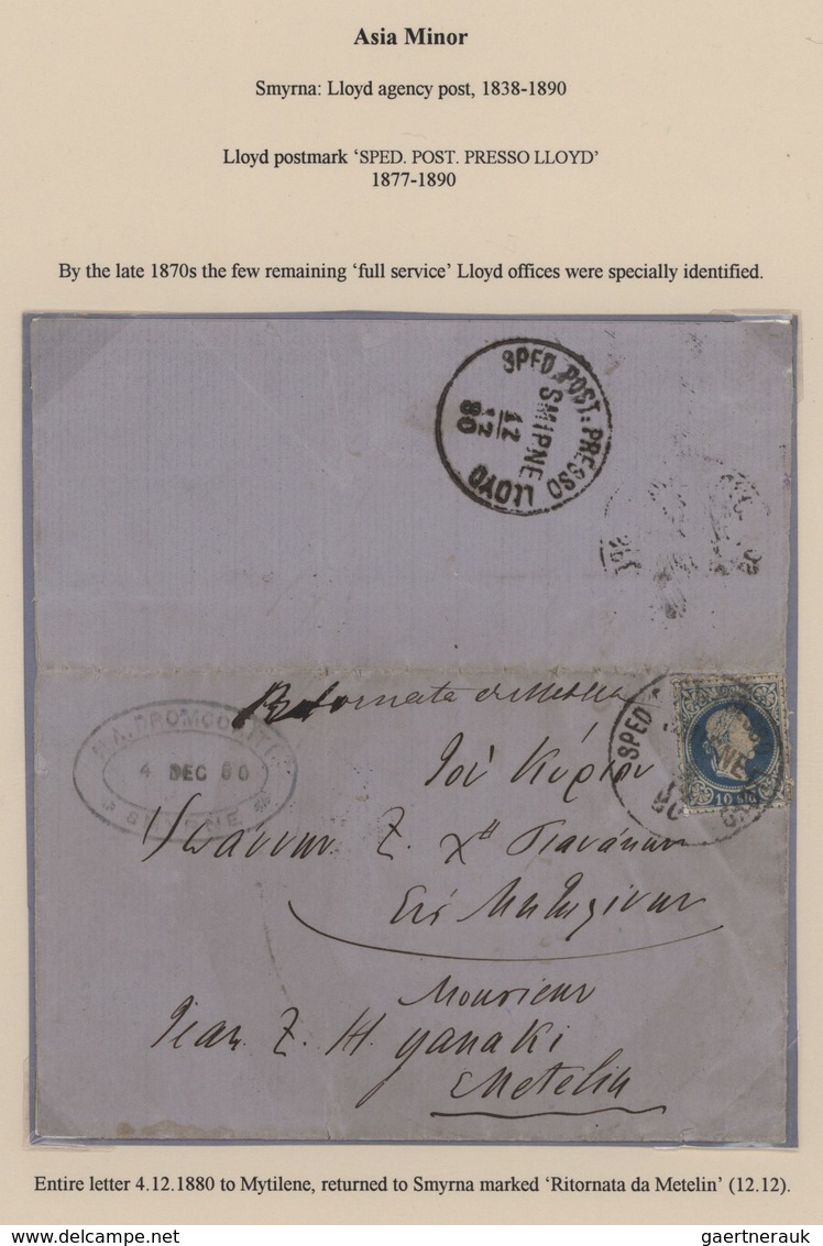 Österreichische Post In Der Levante: 1852/1911, Sammlung Mit Ca.30 Belegen Aus SMYRNA, Dabei Vorphil - Levant Autrichien