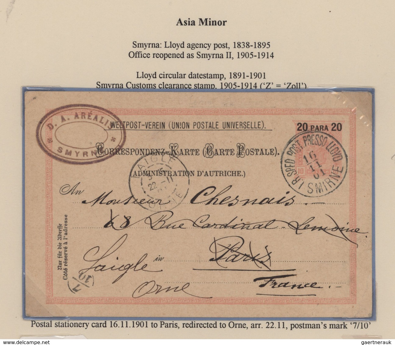 Österreichische Post In Der Levante: 1852/1911, Sammlung Mit Ca.30 Belegen Aus SMYRNA, Dabei Vorphil - Levante-Marken