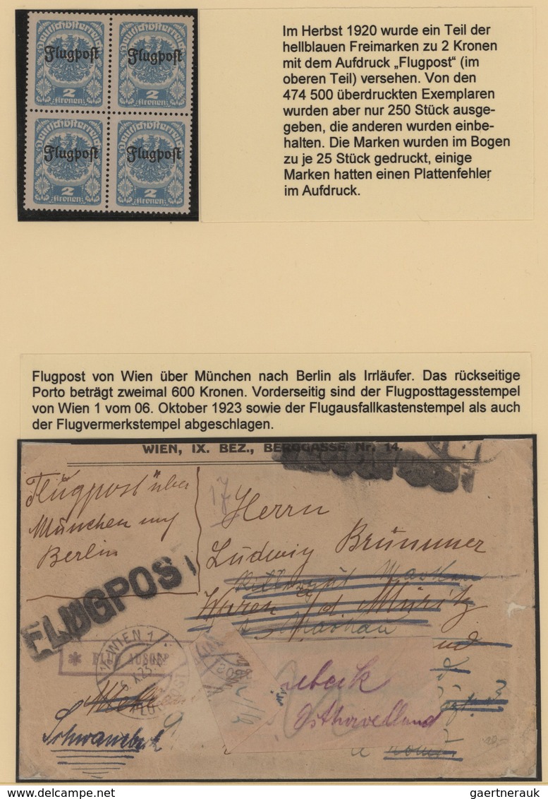 Österreich - Flugpost: 1908-1933, Ausstellungssammlung Mit 60 Blättern, Dabei über 100 Briefe, Beleg - Autres & Non Classés
