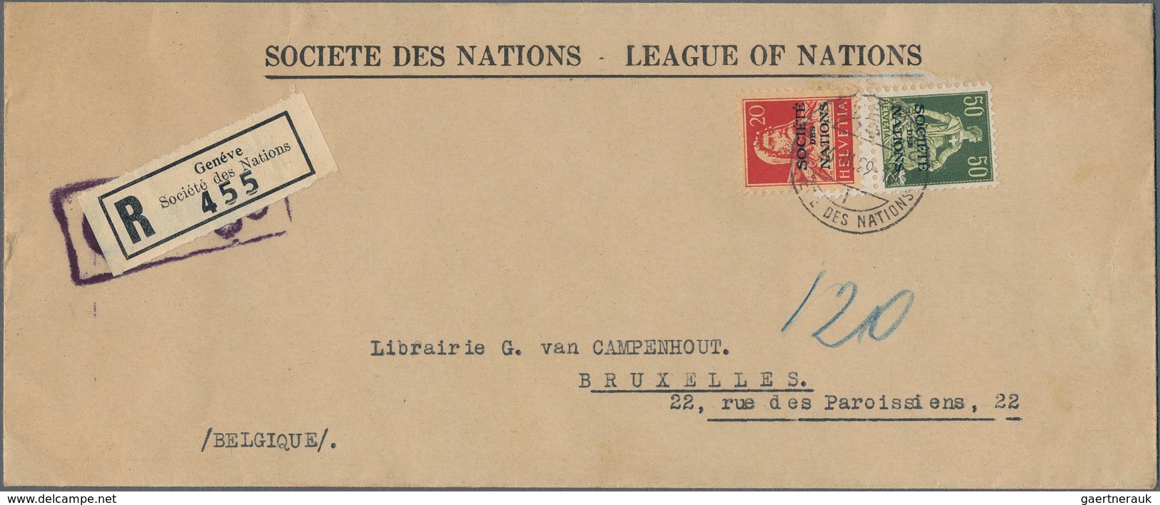 Schweiz - Völkerbund (SDN): 1922/1946, Lot Von 17 Bedarfsbelegen, Dabei Drei Einschreibebriefe Je Mi - UNO