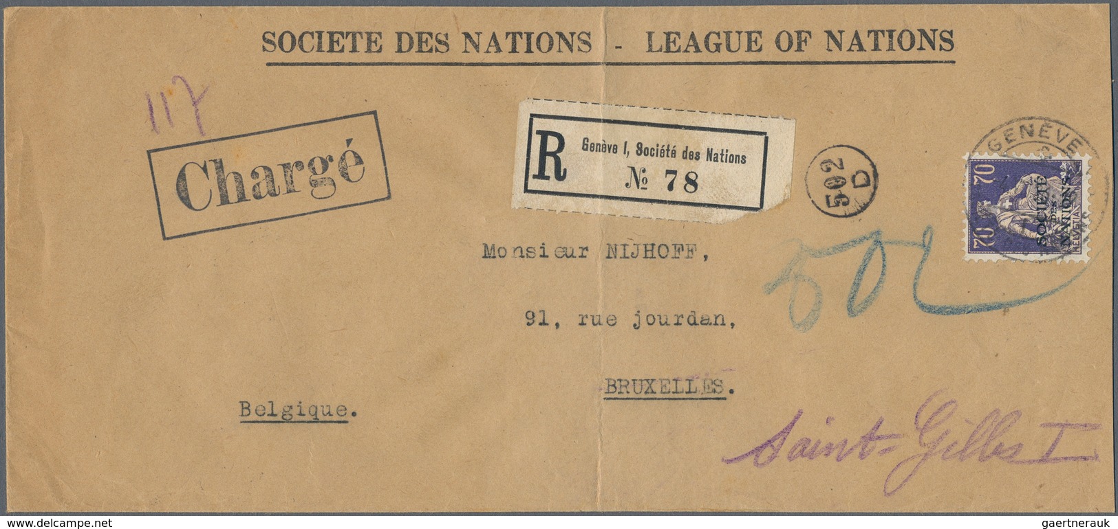Schweiz - Völkerbund (SDN): 1922/1946, Lot Von 17 Bedarfsbelegen, Dabei Drei Einschreibebriefe Je Mi - ONU