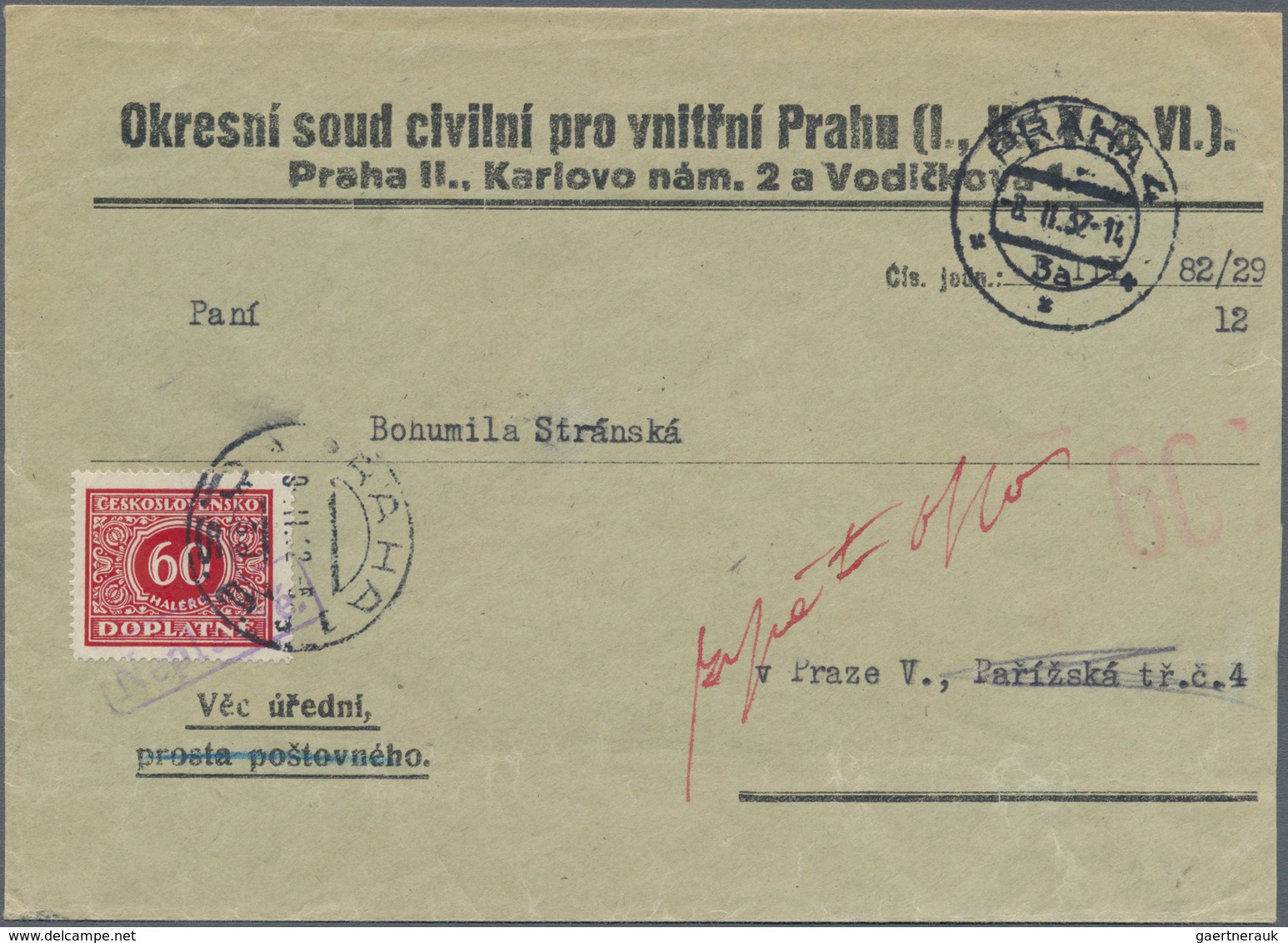 Tschechoslowakei: 1920/39 Ca. 32 Covers And Cards, Mostly With Postage Due Stamps And/or Cancels, Ve - Briefe U. Dokumente