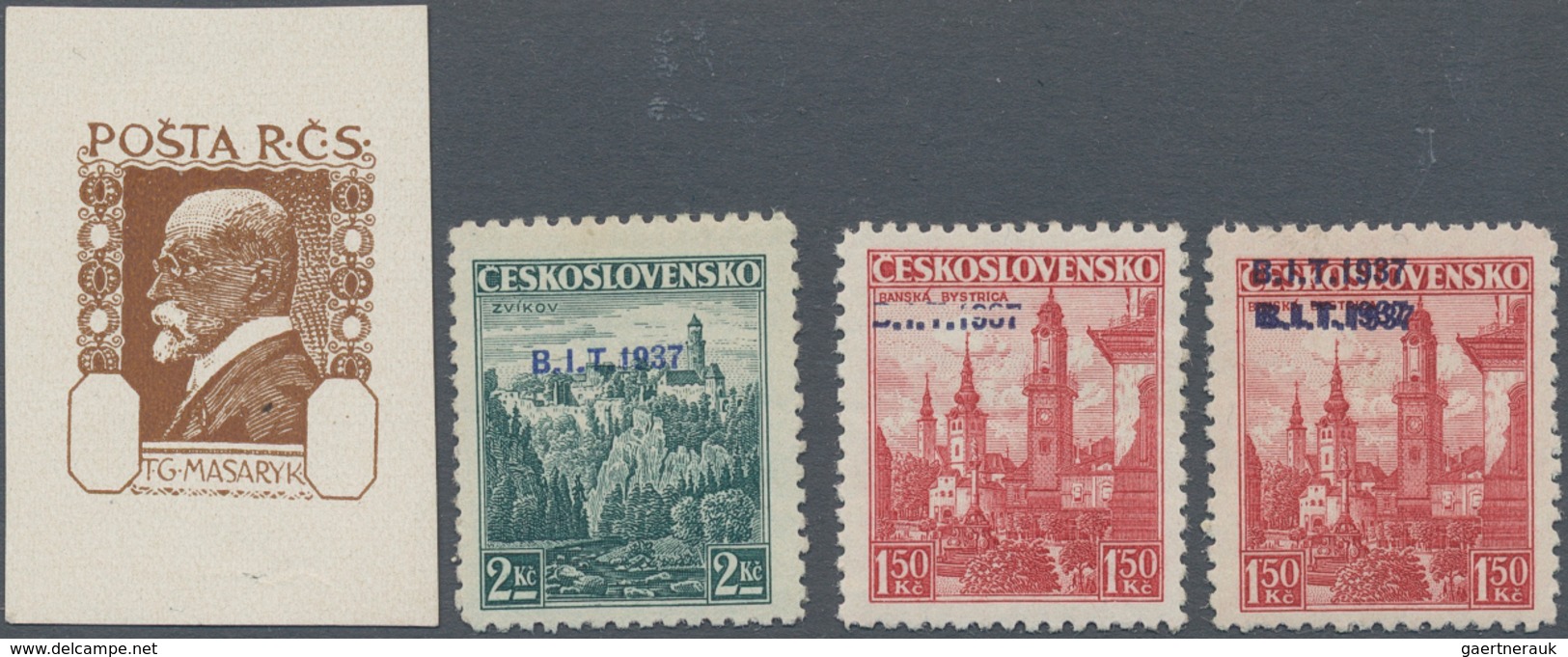 Tschechoslowakei: 1923/1937 (ca.), Lot Of Specialities: Undenominated Essay For A "Masaryk" Stamp On - Briefe U. Dokumente
