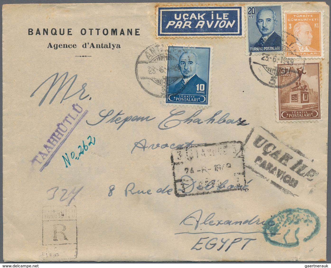 Türkei: 1948/1958 (ca.), Correspondence To Alexandria/Egypt, Assortment Of Apprx. 56 Commercial Cove - Oblitérés