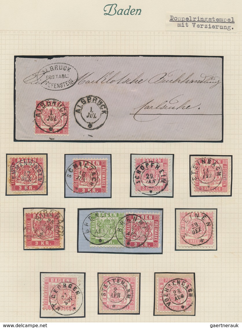 Baden - Marken Und Briefe: 1851/1871, Sehr Reichhaltige STEMPEL-Sammlung Mit Ca.500 Marken, Briefstü - Sonstige & Ohne Zuordnung