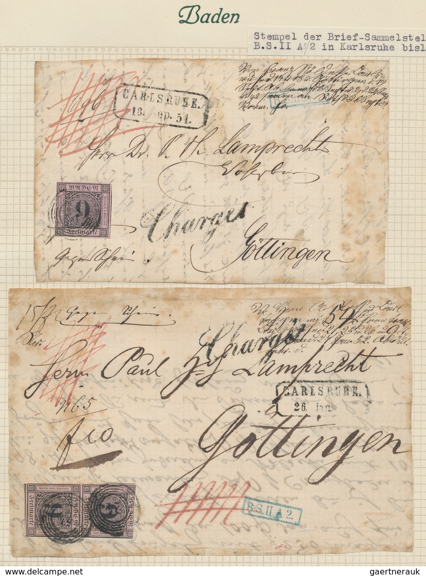 Baden - Marken und Briefe: 1851/1871, sehr reichhaltige STEMPEL-Sammlung mit ca.500 Marken, Briefstü