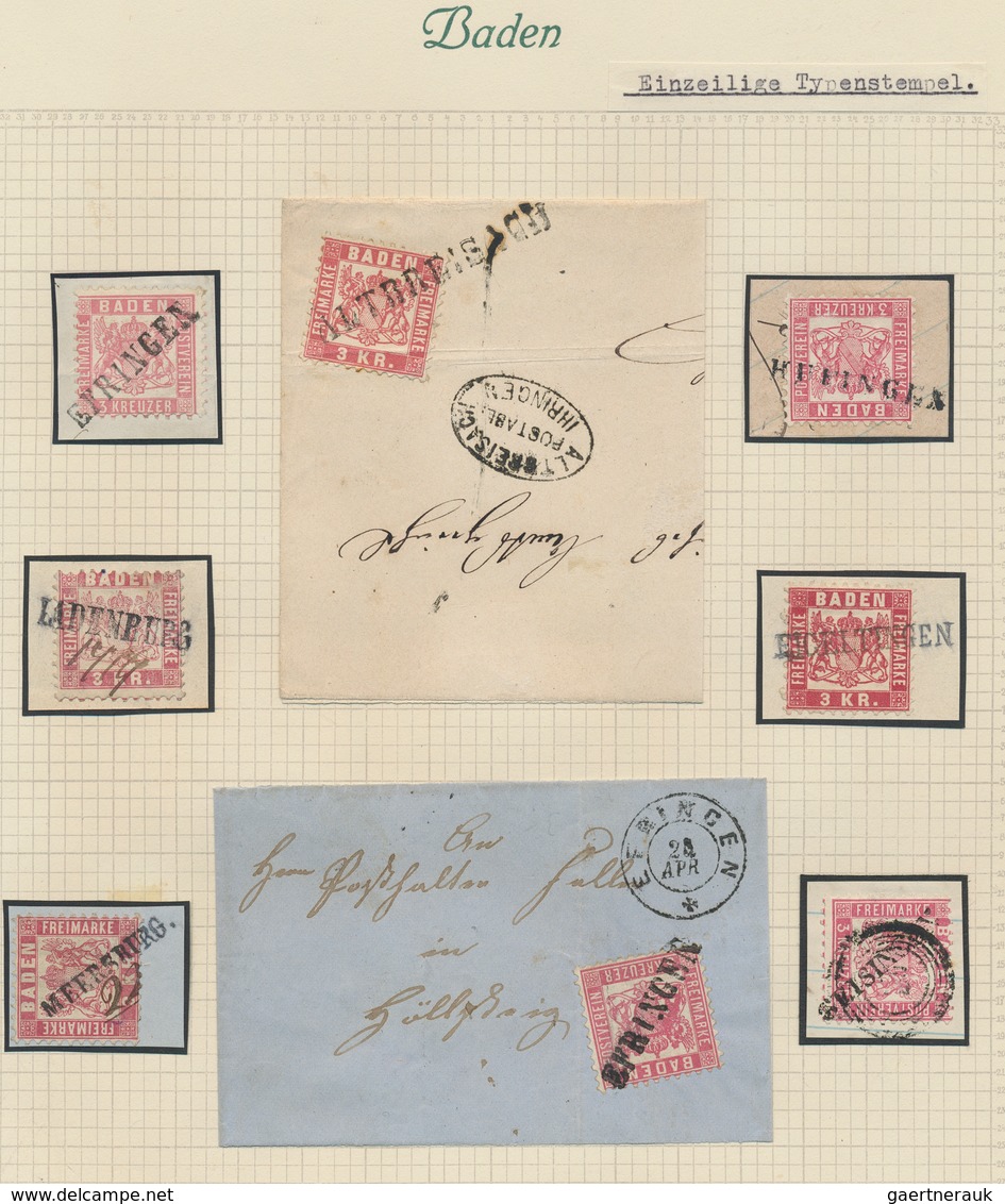 Baden - Marken und Briefe: 1851/1871, sehr reichhaltige STEMPEL-Sammlung mit ca.500 Marken, Briefstü