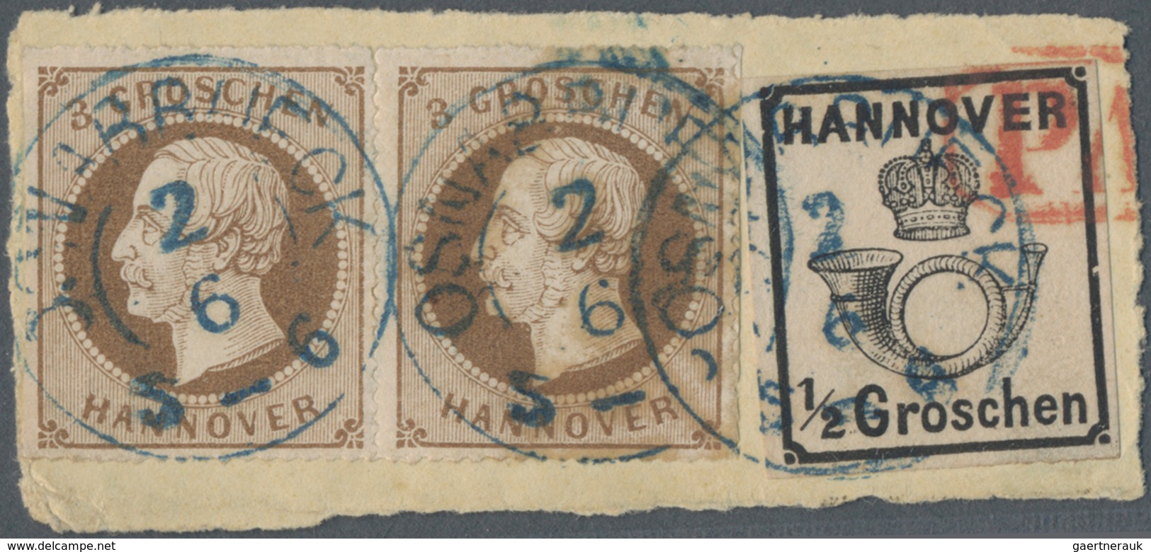 Hannover - Marken Und Briefe: 1862/1864, Kleines Lot, Dabei Briefstück 17x+Paar 25y (Scherenschnitt) - Hannover