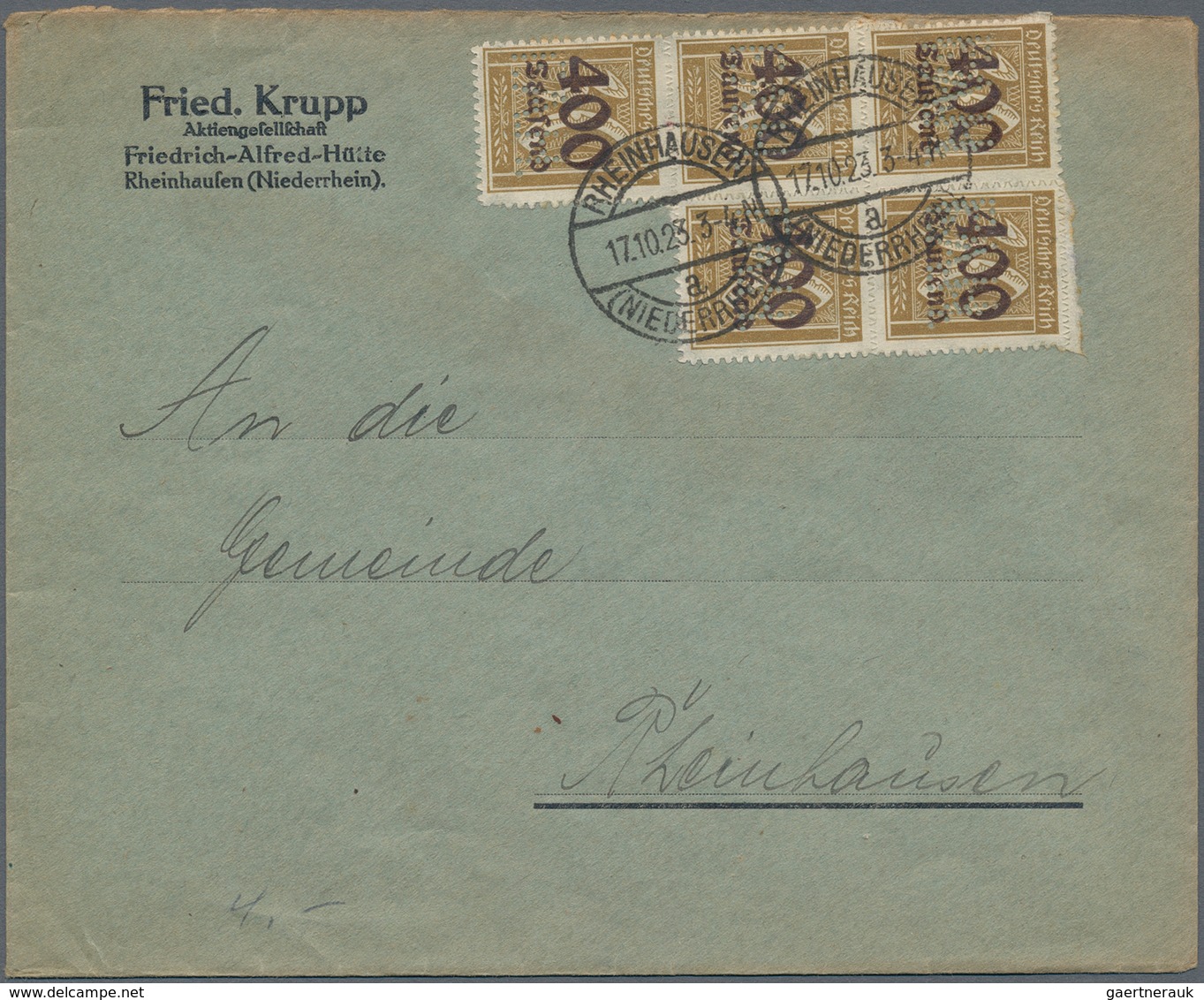 Deutsches Reich - Inflation: 1923, Posten Von 14 Orts-Briefen Der Friedrich-Alfred-Hütte (Krupp) In - Collezioni