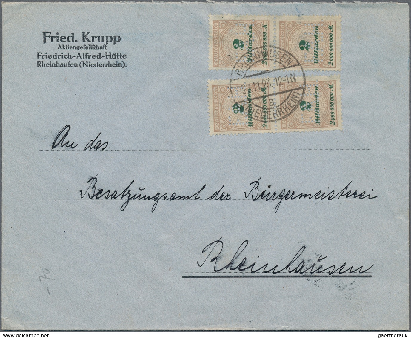 Deutsches Reich - Inflation: 1923, Posten Von 14 Orts-Briefen Der Friedrich-Alfred-Hütte (Krupp) In - Collezioni