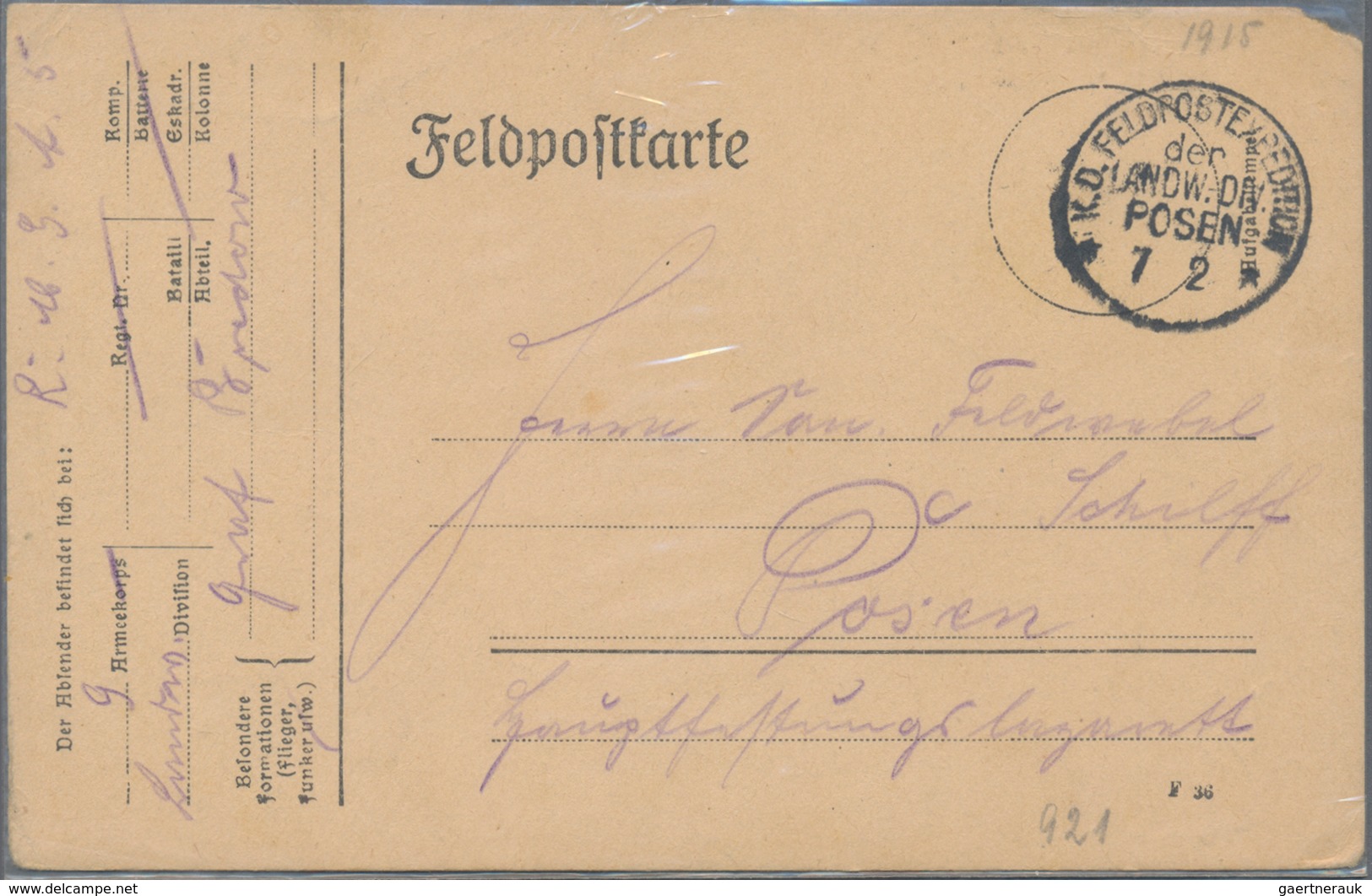 Feldpost 1. Weltkrieg: 1915 - 1943, Kleiner Posten Von 6 Feldpostbriefen, Teils Mit Inhalt, Etwas Un - Sonstige & Ohne Zuordnung