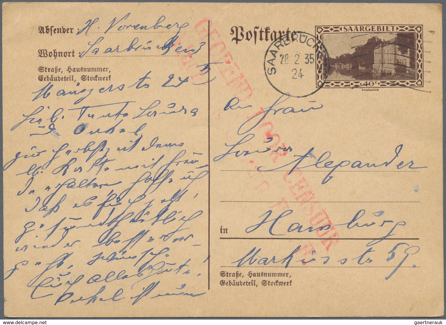 Deutsche Abstimmungsgebiete: Saargebiet - Feldpost: 1915/1935, Lot Von Sieben Briefen/Karten Und Ein - Briefe U. Dokumente