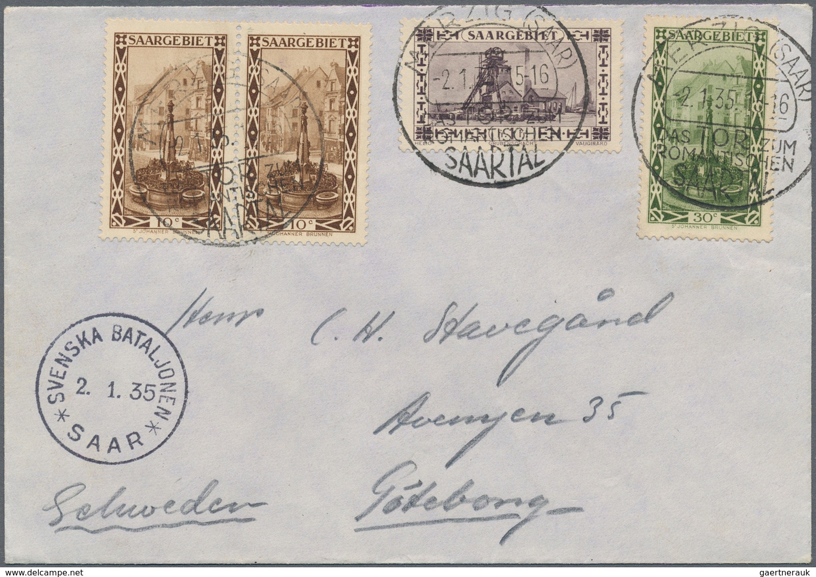 Deutsche Abstimmungsgebiete: Saargebiet - Feldpost: 1915/1935, Lot von sieben Briefen/Karten und ein