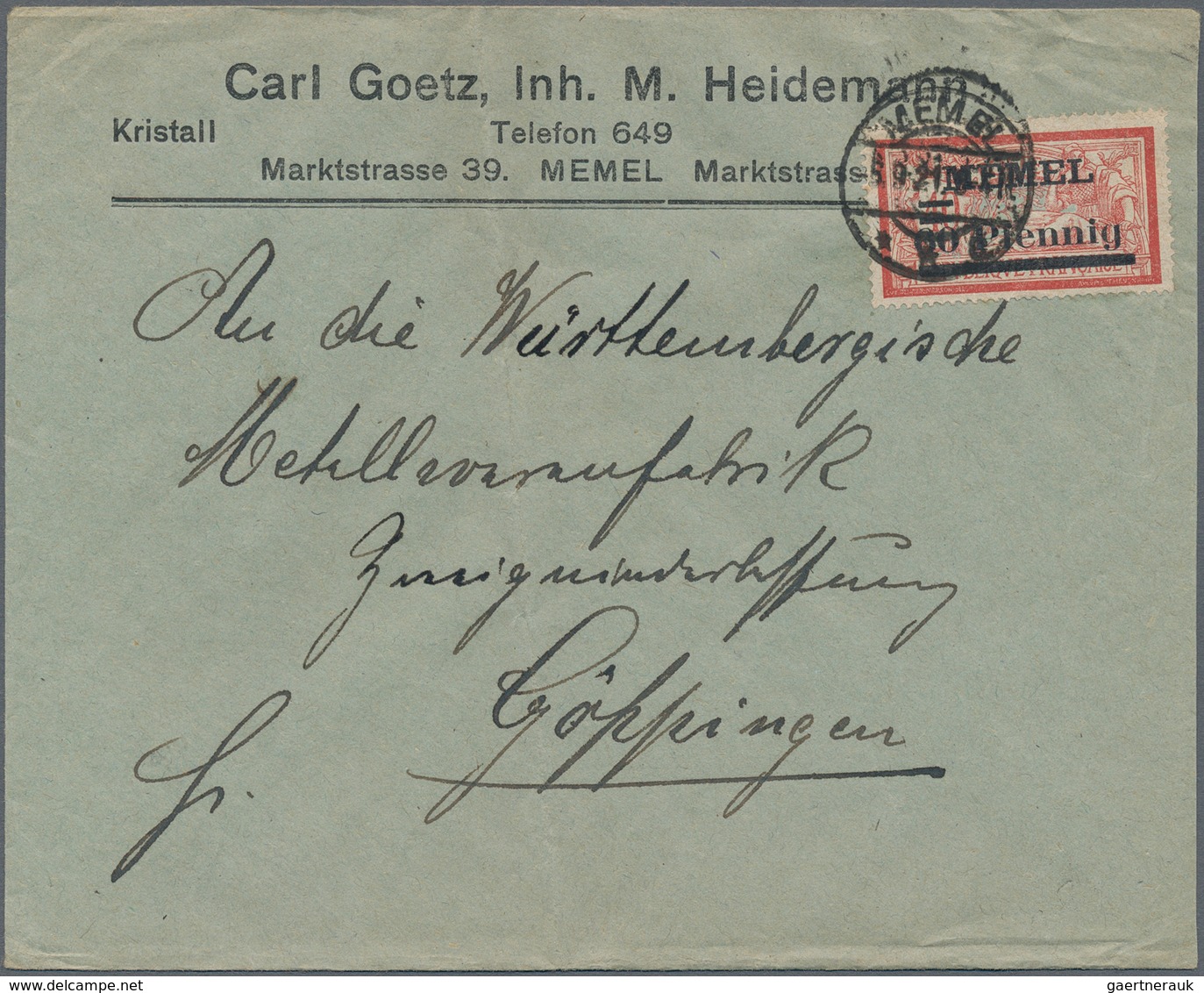 Memel: 1854 - 1922, Posten Von 14 Belegen, Dabei Drei Vorläufer, Einmal Nach Amsterdam, Diverse Fran - Memel (Klaïpeda) 1923