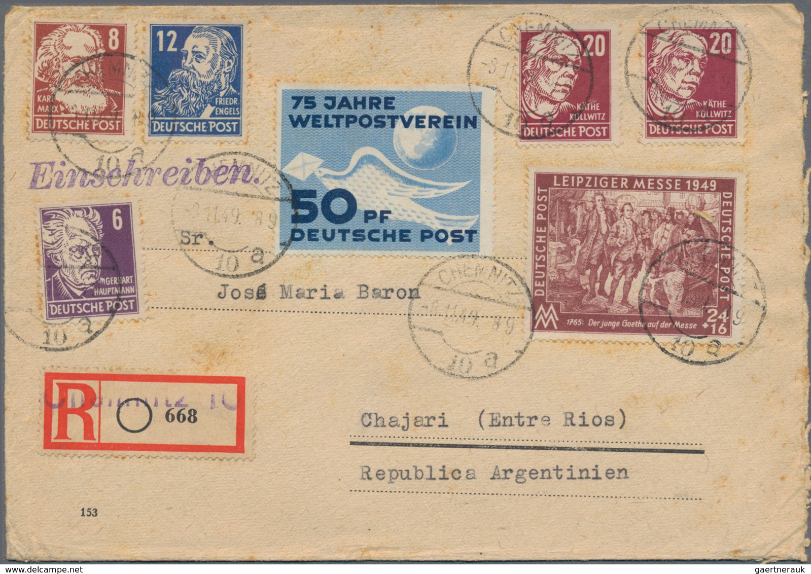 DDR: 1949 - 1950, 4 Briefe, Dabei Luftpost Und Einschreiben Mit Guten Frankaturen Nach Argentinien I - Sammlungen