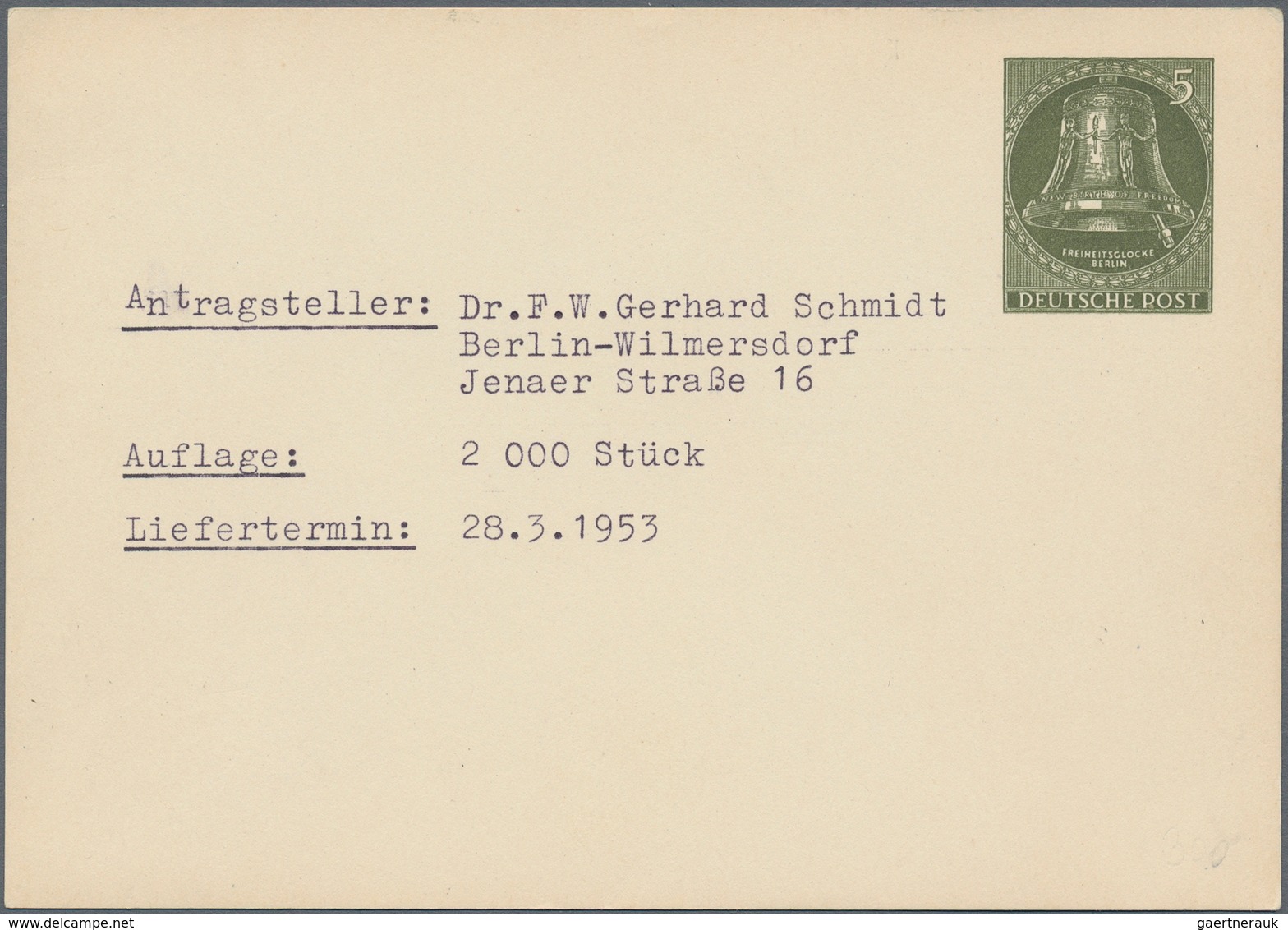 Berlin: 1951 - 1959, Posten Von über 50 Privat-Ganzsachenkarten Mit Der Ausgabe Glocke, Klöppel Link - Lettres & Documents