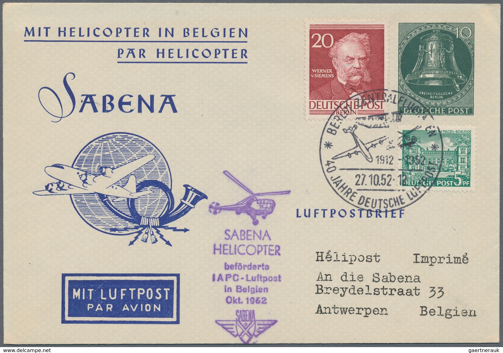 Berlin: 1951 - 1959, Posten von über 50 Privat-Ganzsachenkarten mit der Ausgabe Glocke, Klöppel link