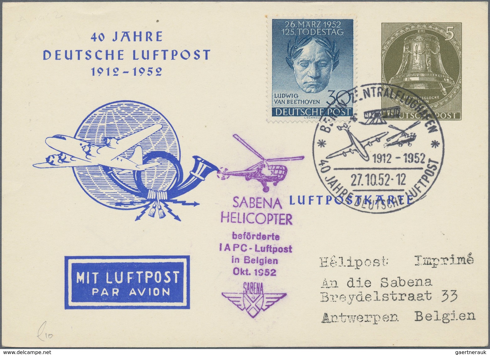 Berlin: 1951 - 1959, Posten von über 50 Privat-Ganzsachenkarten mit der Ausgabe Glocke, Klöppel link