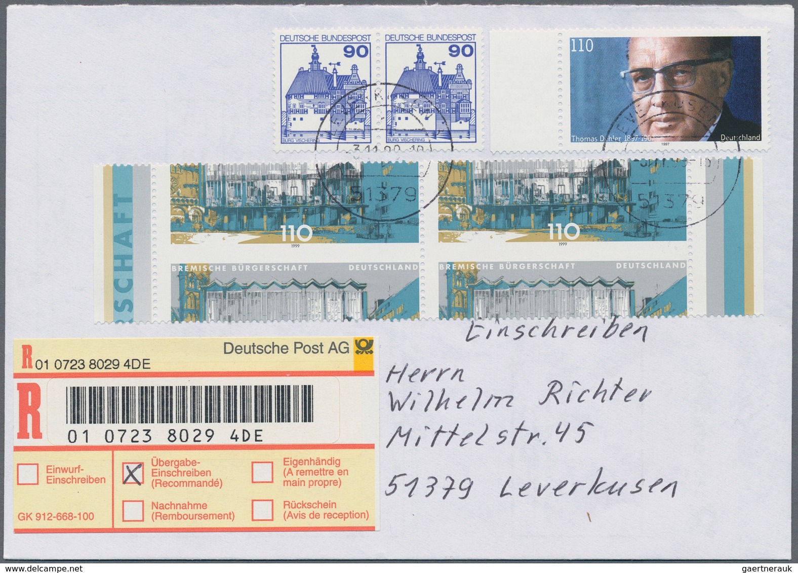 Bundesrepublik Deutschland: 1999, 110 Pfg. Landesparlamente (Bremen), Spezialpartie Mit Zwei Verzähn - Collections