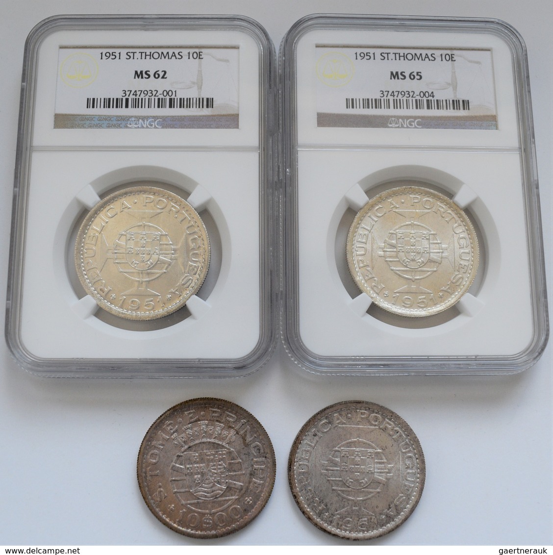 Portugiesische Kolonien: Sao Tome E Principe: Lot 4 X 10 Escudos 1951, KM# 14. 2x In NGC Holder In D - Portogallo