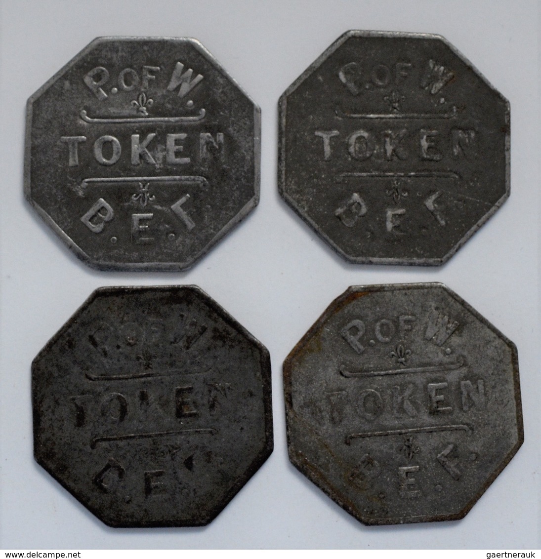 Frankreich: British Expeditionary Force WWI.: P.O.W. Token 50 Centimes. Lot 4 Stück, Notgeld / Achte - Other & Unclassified