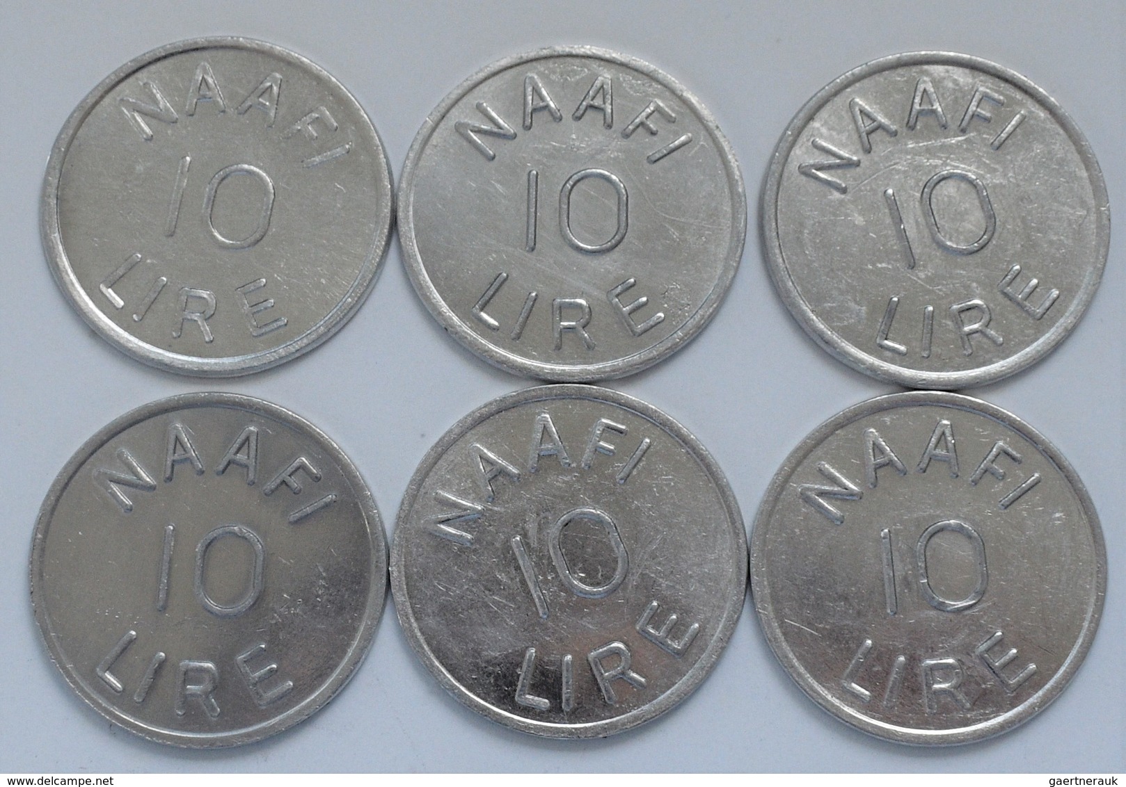 Italien: Sardinien, Lot 10 NAAFI Token Zu 10 Lire (um 1944). Die Vorderseite Trägt Die Bezeichnung N - 1861-1878 : Victor Emmanuel II