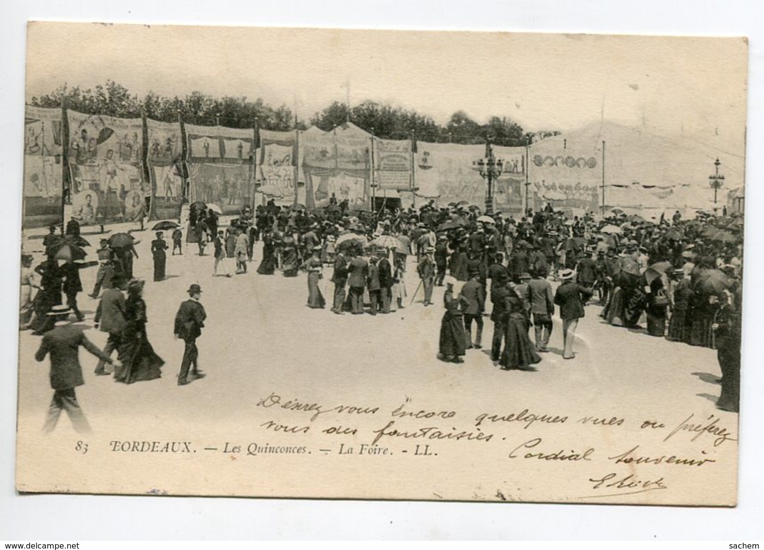 33 BORDEAUX Jour De Foire Place Les Quinconces Toiles Décor Tendues Avec Scènes De Cirque  1904 écrite Timb   D15 2019 - Bordeaux