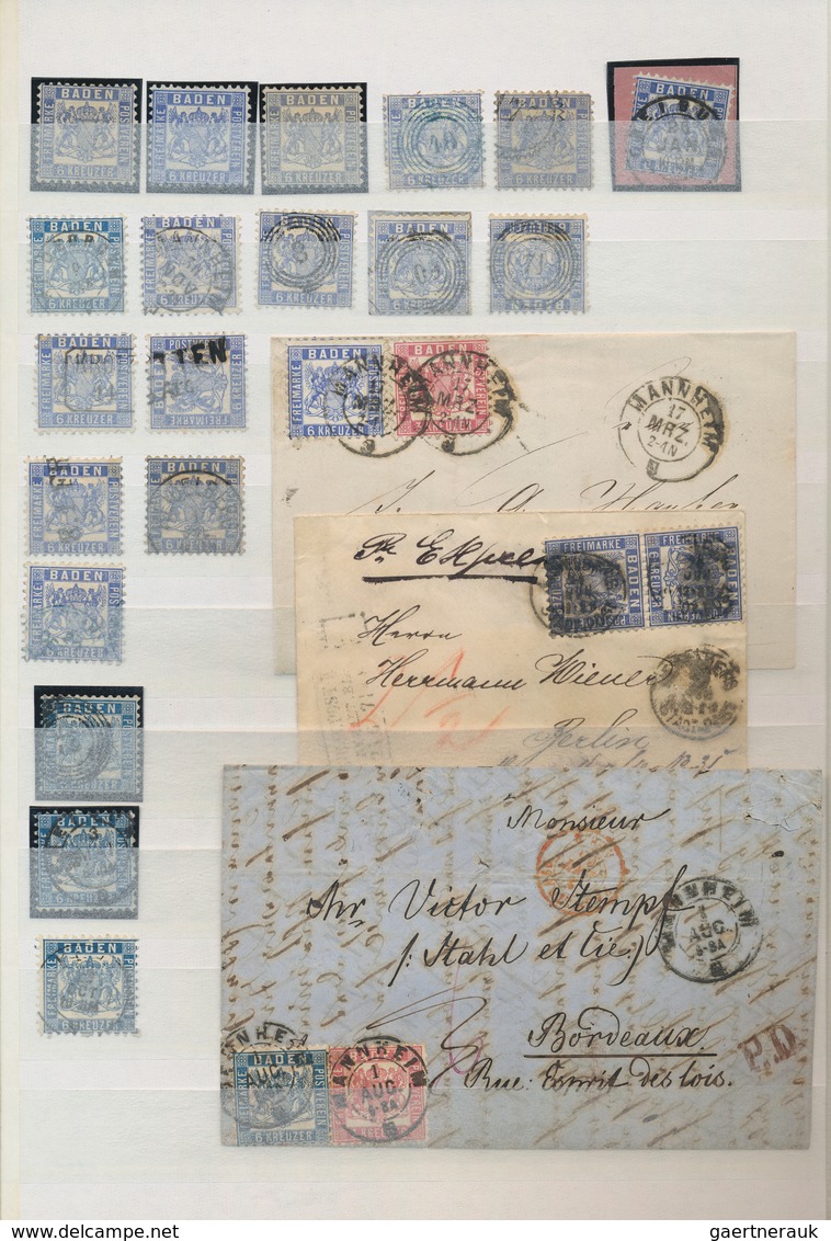 Baden - Marken und Briefe: 1851/1868, umfassende Sammlung von ca. 780 Marken (incl. Einheiten) und f