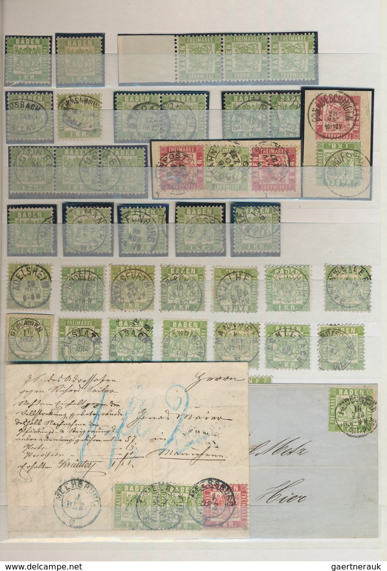 Baden - Marken und Briefe: 1851/1868, umfassende Sammlung von ca. 780 Marken (incl. Einheiten) und f