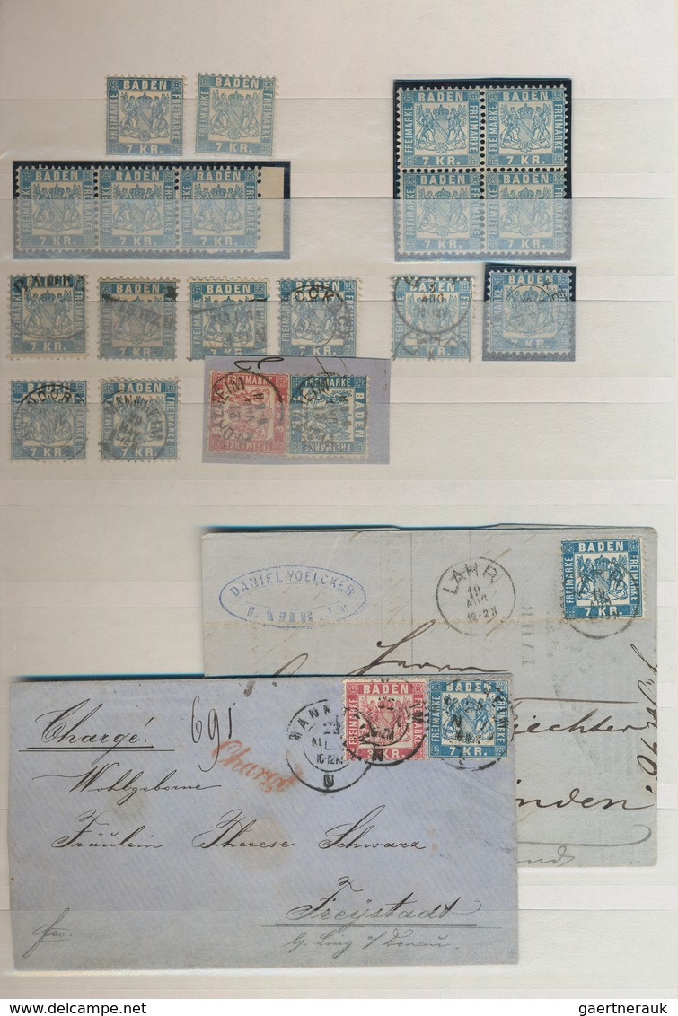 Baden - Marken und Briefe: 1851/1868, umfassende Sammlung von ca. 780 Marken (incl. Einheiten) und f