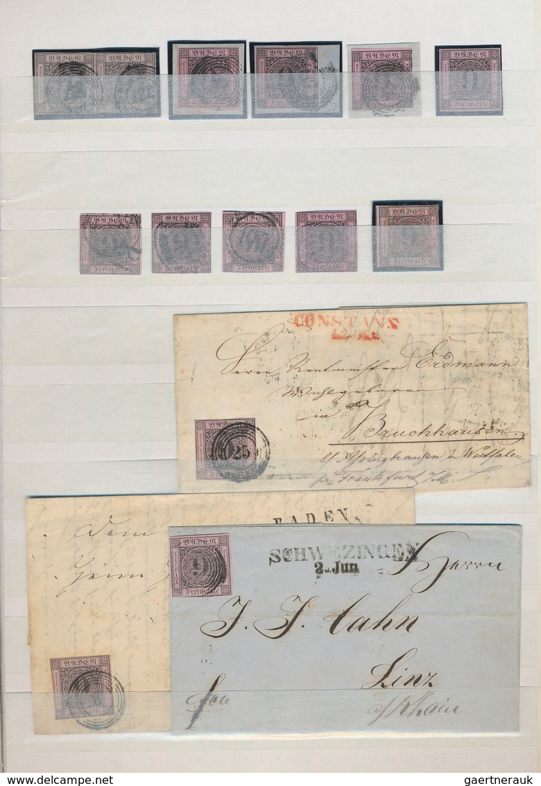 Baden - Marken und Briefe: 1851/1868, umfassende Sammlung von ca. 780 Marken (incl. Einheiten) und f