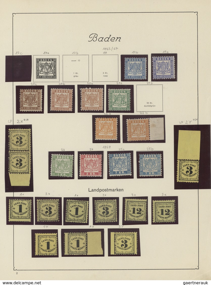 Baden - Marken Und Briefe: 1851/1868, Ungebrauchte Sammlung Von 33 Marken Auf Albenblättern, Dabei U - Autres & Non Classés