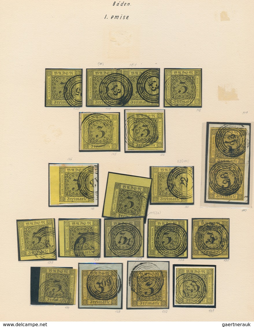 Baden - Marken Und Briefe: 1851/67, Umfangreicher Posten Von Fast Fünfzig Großen Steckkarten (meist - Other & Unclassified
