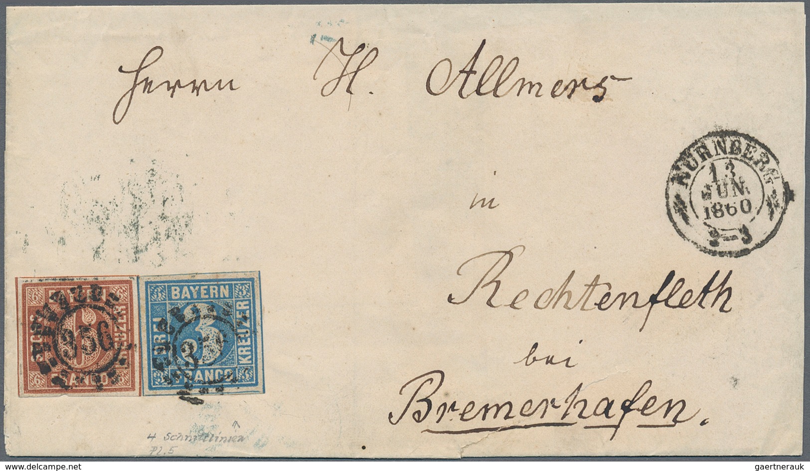 Bayern - Marken Und Briefe: 1860, Sauberer Kleiner Posten Von 9 Briefen Mit Den Quadratausgaben. Bit - Autres & Non Classés