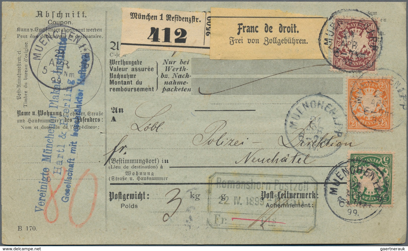 Bayern - Marken und Briefe: 1876-1920 inkl. Porto und Dienst, tolle Sammlung von ca. 620 Belegen mit