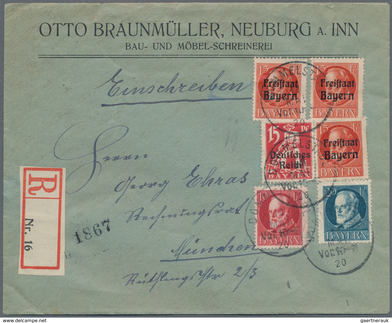 Bayern - Marken Und Briefe: 1920, MISCHFRANKATUREN Bayern-Deutsches Reich, Attraktives Konvolut Mit - Altri & Non Classificati