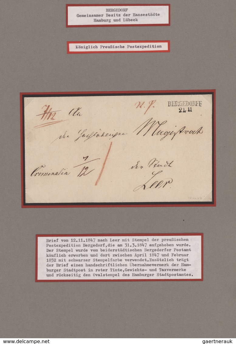 Bergedorf - Marken und Briefe: 1829/1867, hochkarätige Spezialsammlung mit u.a. 16 markenlosen Brief