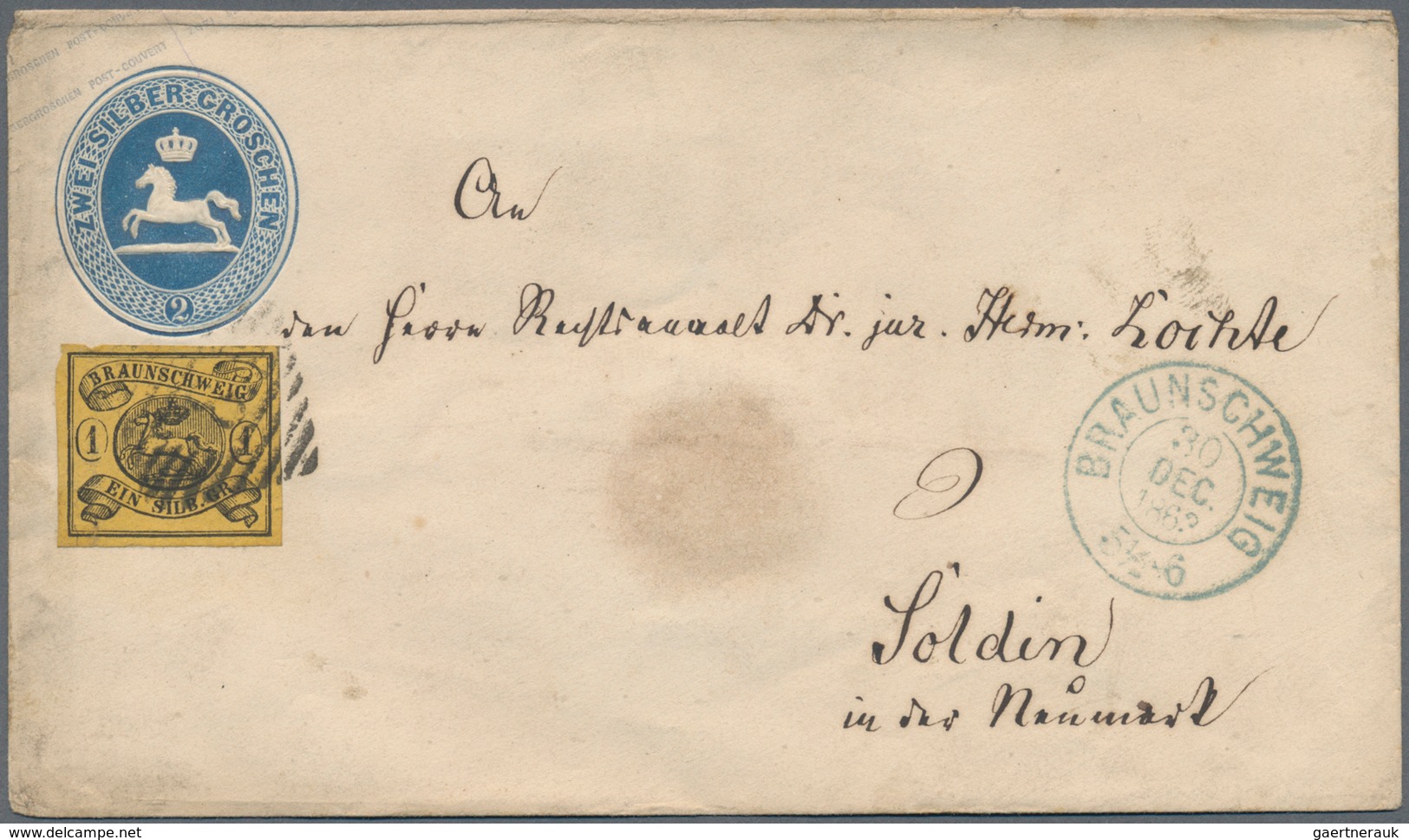 Braunschweig - Ganzsachen: 1862/1867, Lot Von Fünf Gebrauchten Ganzsachenumschlagen (davon Zwei Mit - Brunswick