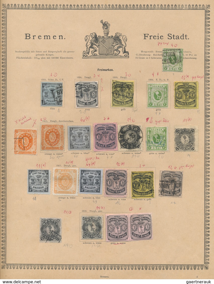 Bremen - Marken Und Briefe: 1855/1868, Sammlung Auf Vordruck Mit Besseren Werten, Stark Unterschiedl - Bremen