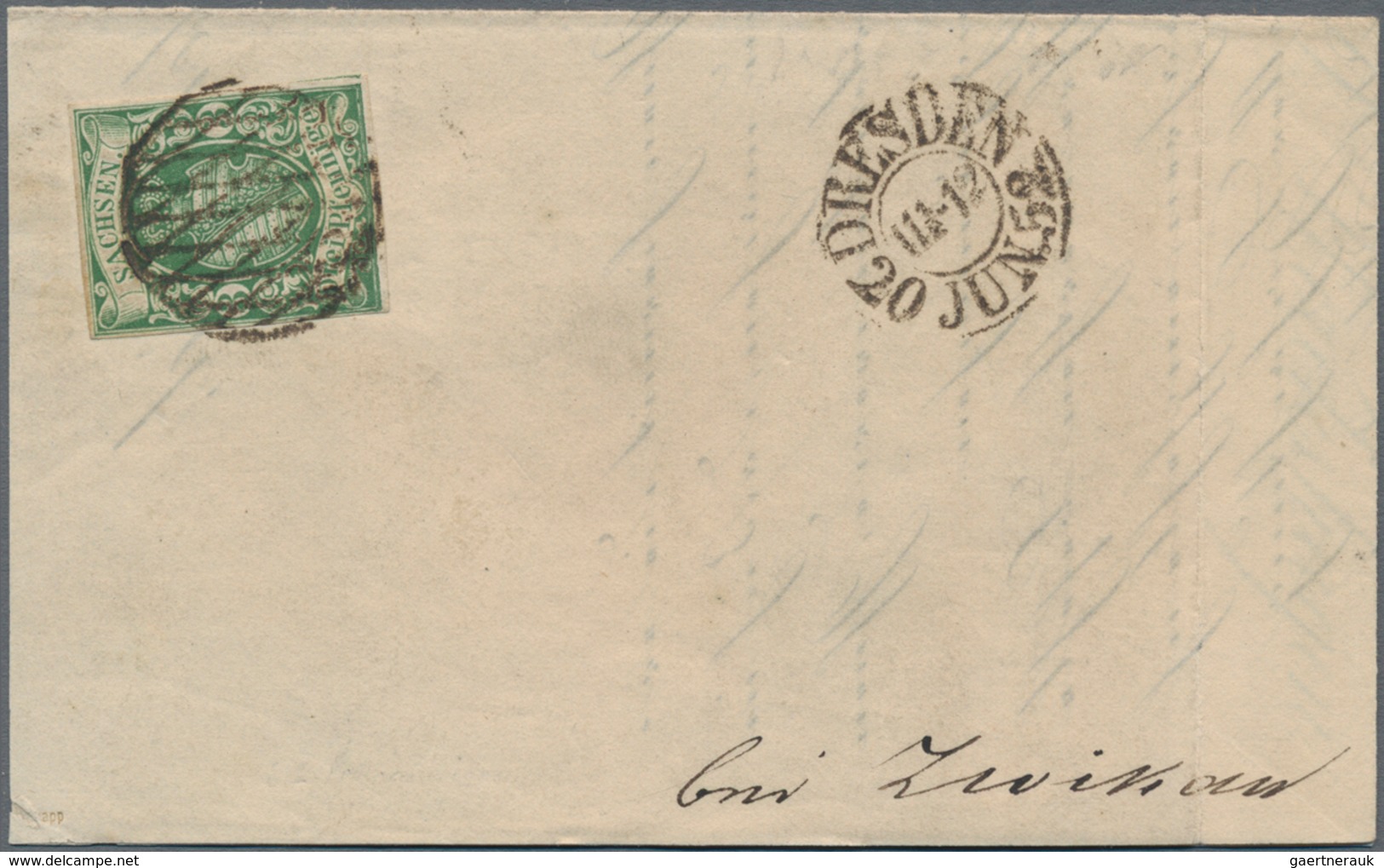 Sachsen - Marken Und Briefe: 1852/1860 (ca.), 3 Pfge. Grün,Lot Von Zwei Gestempelten Einzelmarken (e - Saxe