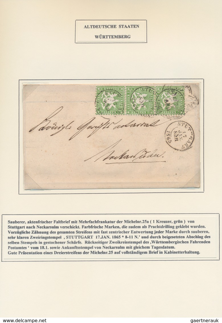 Württemberg - Marken und Briefe: 1858/1865 (ca.), interessante, individuell und sauber aufgezogene N