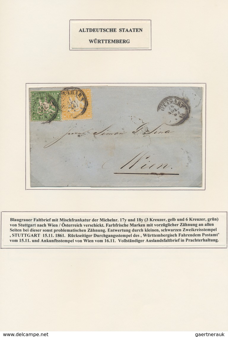 Württemberg - Marken und Briefe: 1858/1865 (ca.), interessante, individuell und sauber aufgezogene N