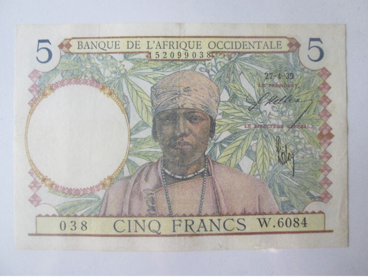 French West Africa 5 Francs 1939 Banknote - Estados De Africa Occidental