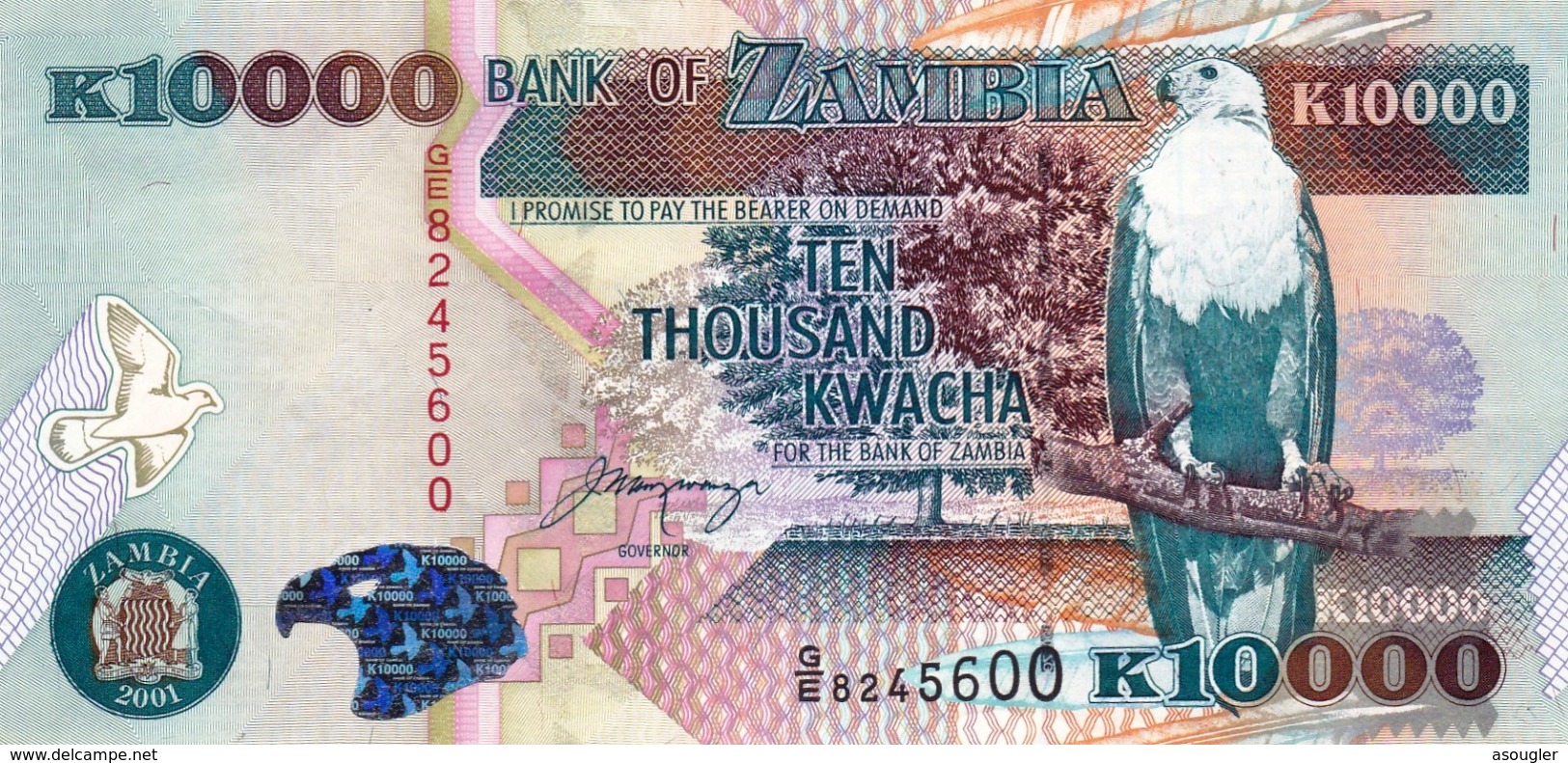 ZAMBIA 10000 KWACHA 2001 EXF P-42b "free Shipping Via Registered Air Mail" - Zambia