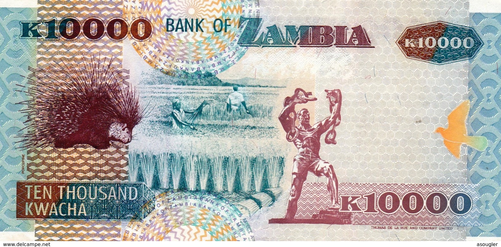 ZAMBIA 10000 KWACHA 2001 EXF P-42b "free Shipping Via Registered Air Mail" - Zambia