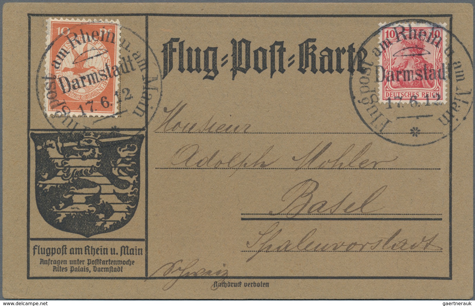 Deutsches Reich - Germania: 1912, Flugpost Rhein/Main, Darmstadt 15.6./17.6./19.6., Lot Von Drei Kar - Collections